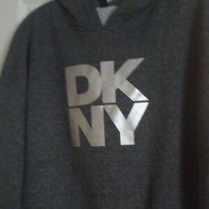 DKNY Men's Charcoal Hoodie with Silver Logo